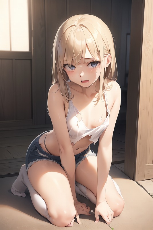 服の破れた少女集