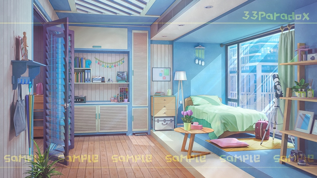 背景素材:水色の部屋