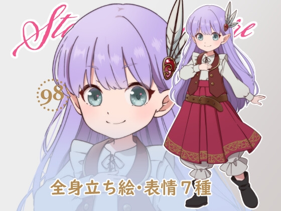 立ち絵素材_98(小さい種族のバード風女の子全身、表情7種、おまけPNG素材あり)