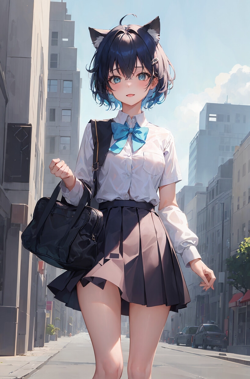 AIイラスト「微乳ネコミミ生徒会長」