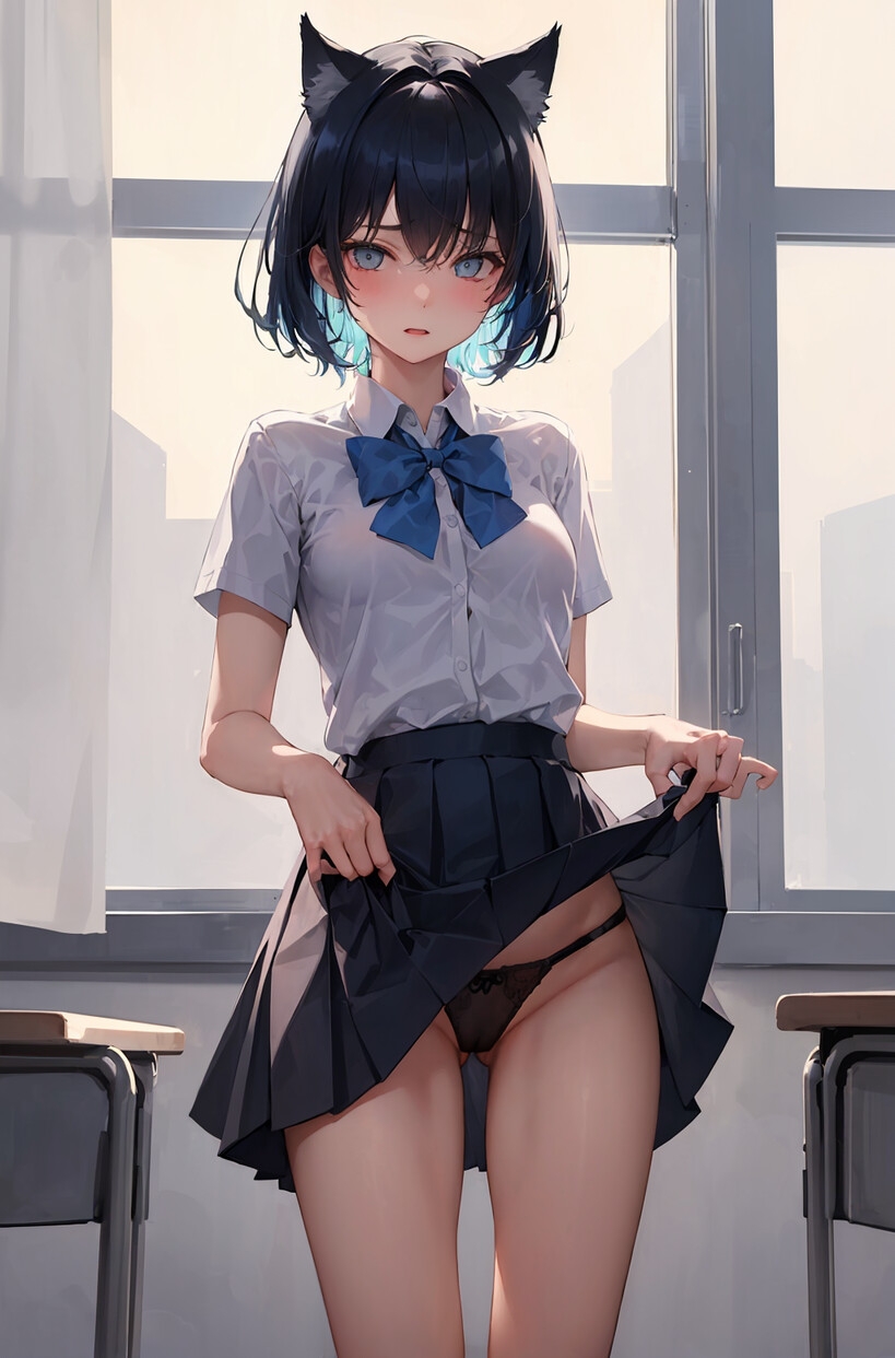 AIイラスト「微乳ネコミミ生徒会長」