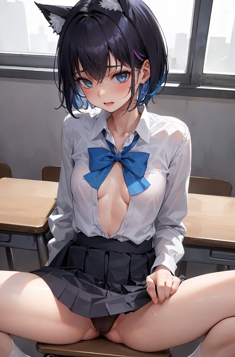 AIイラスト「微乳ネコミミ生徒会長」