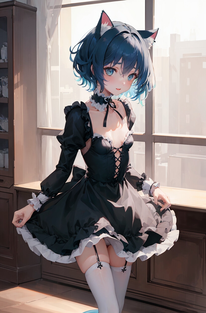 AIイラスト「微乳ネコミミ生徒会長」