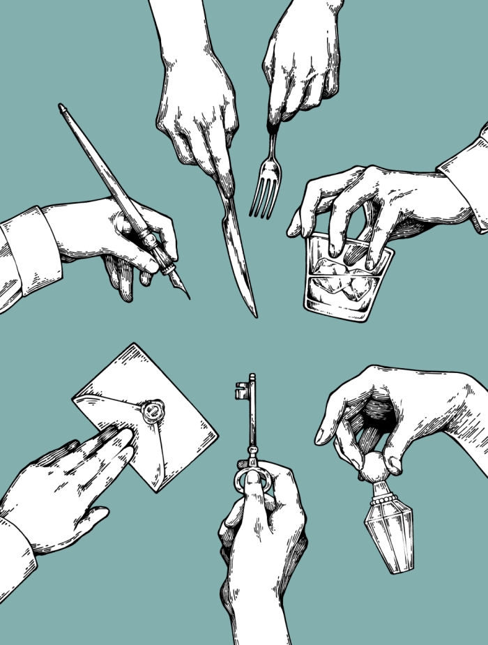 ペン画風の手のイラスト素材 12種(黒、白、ゴールド3色)