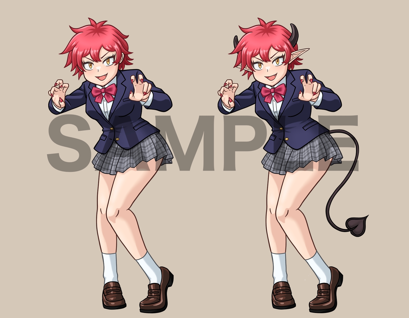 立ち絵素材、猫っぽい女子高生、サキュバスバージョン付き、C21