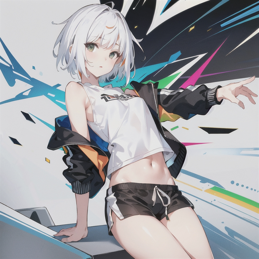 ショートヘアの女の子(ジャケットとショーツ)