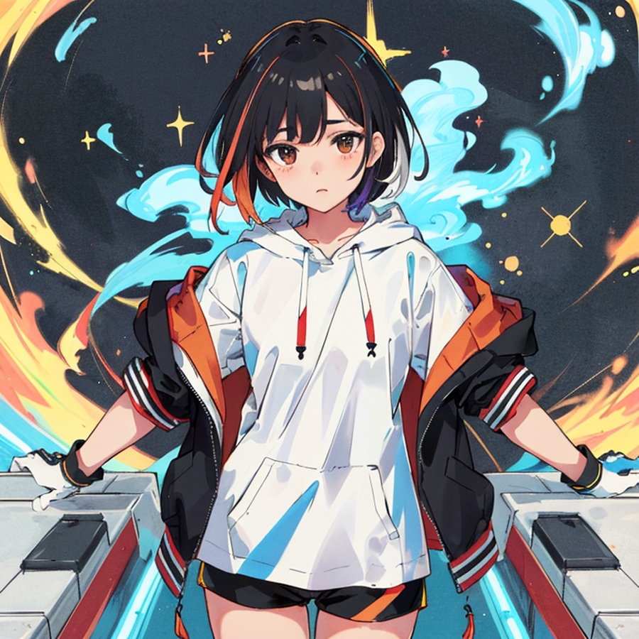 ショートヘアの女の子(ジャケットとショーツ)