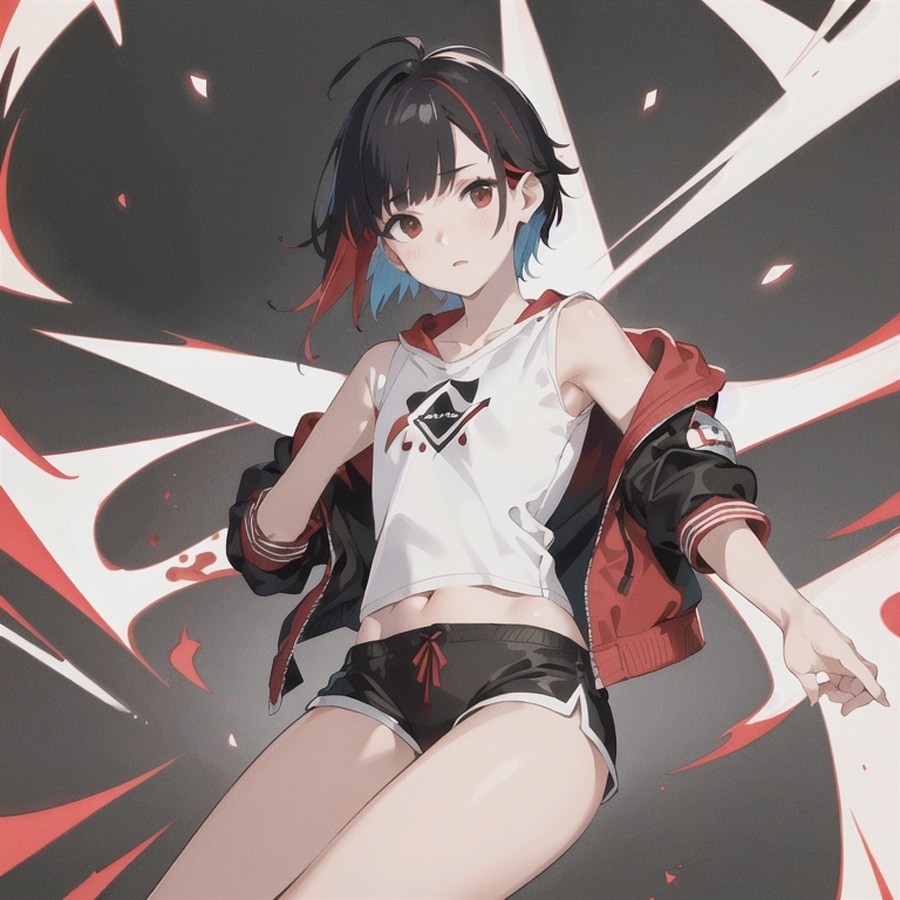 ショートヘアの女の子(ジャケットとショーツ)