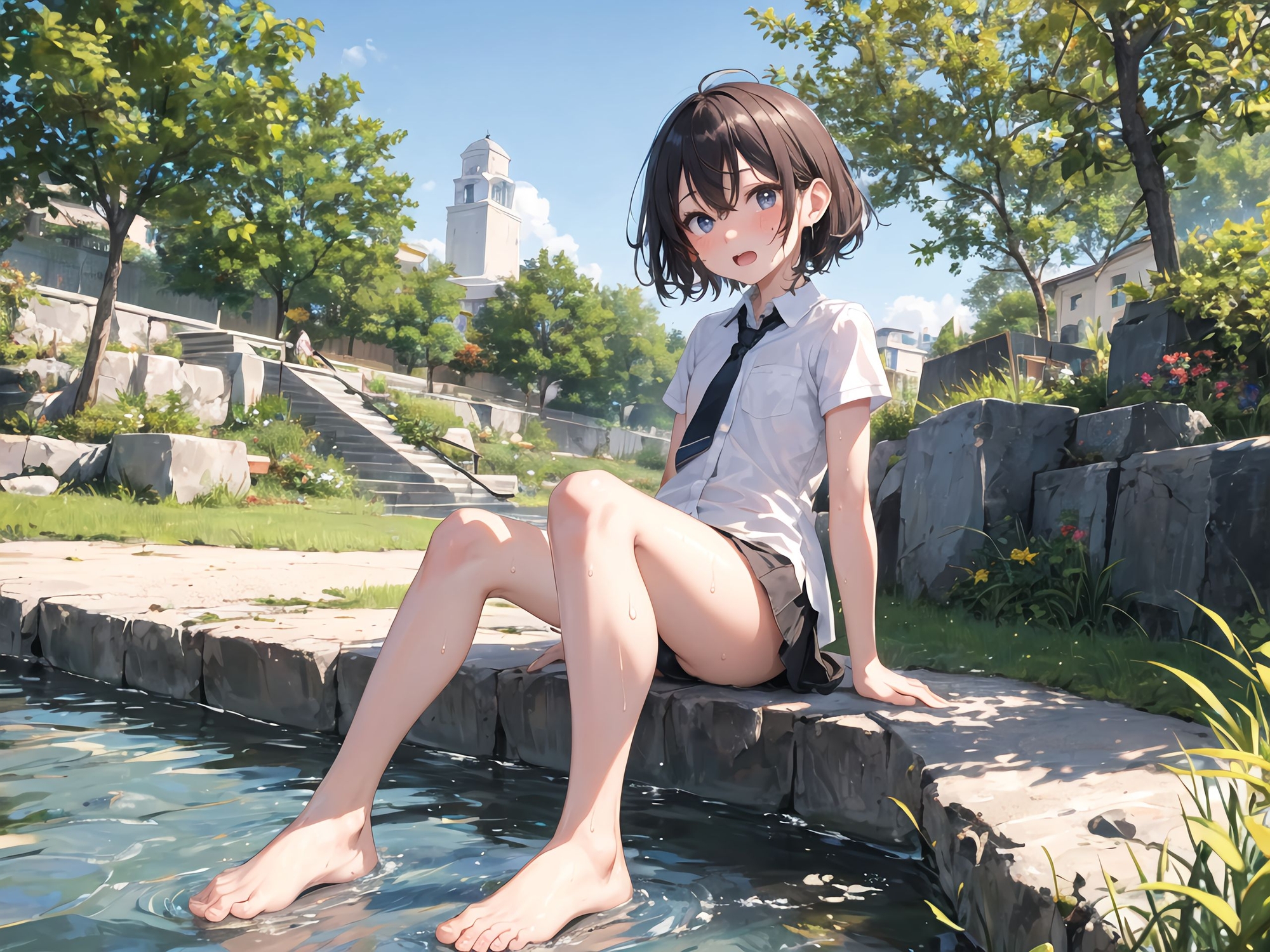 色白細身少女画集【びしょ濡れ露出編】