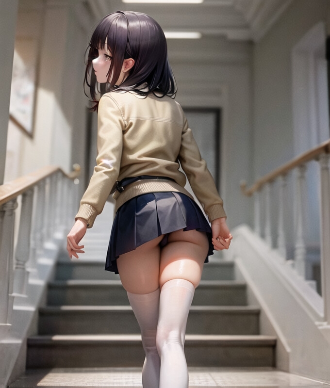 階段を上ってもらって下から覗きこむ