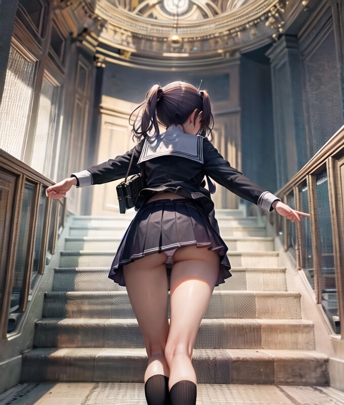 階段を上ってもらって下から覗きこむ