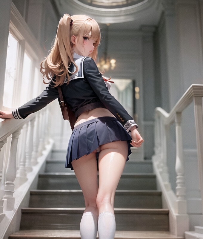 階段を上ってもらって下から覗きこむ