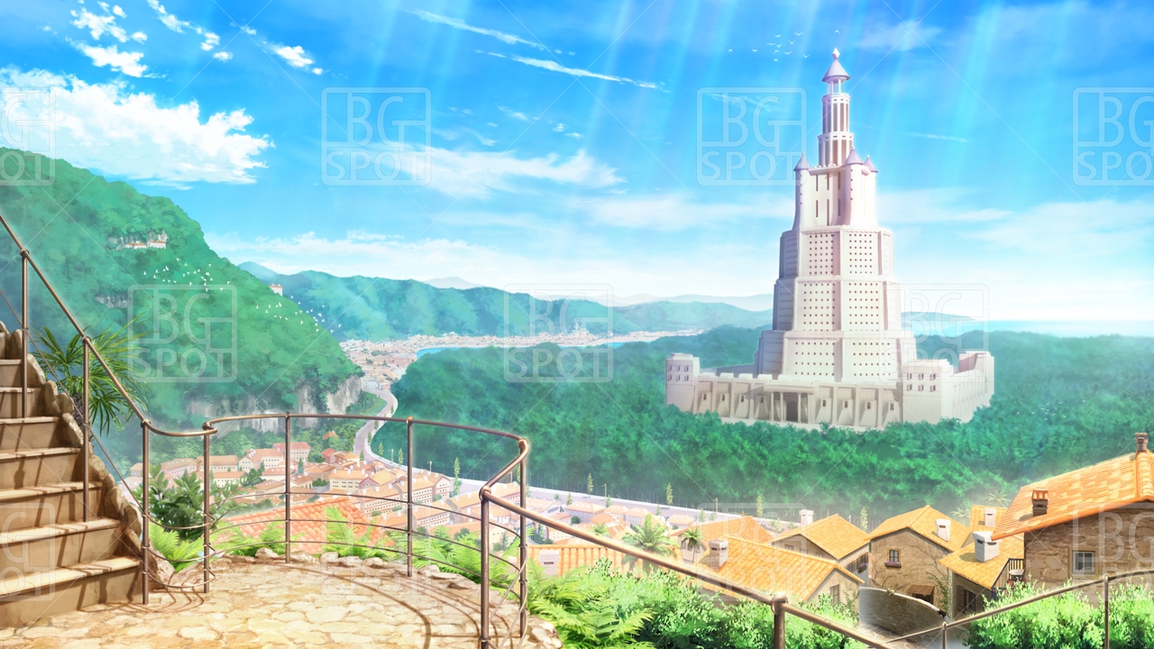 BG_水上の塔と海岸町_ver1.0