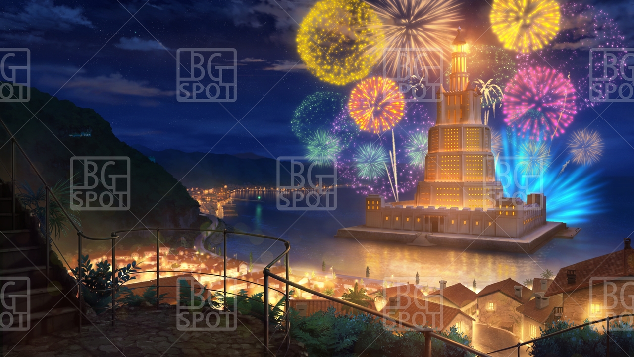 BG_水上の塔と海岸町_ver1.0