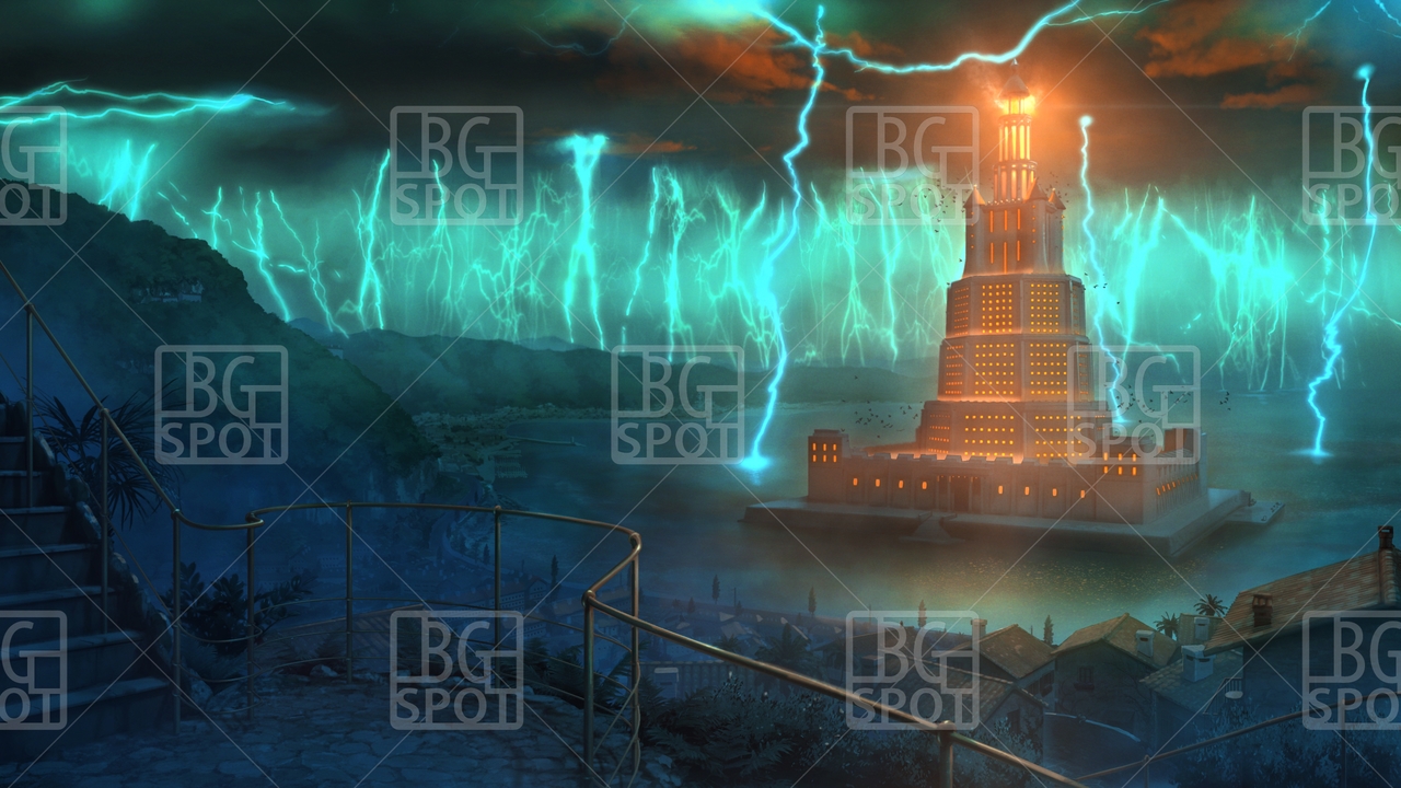 BG_水上の塔と海岸町_ver1.0