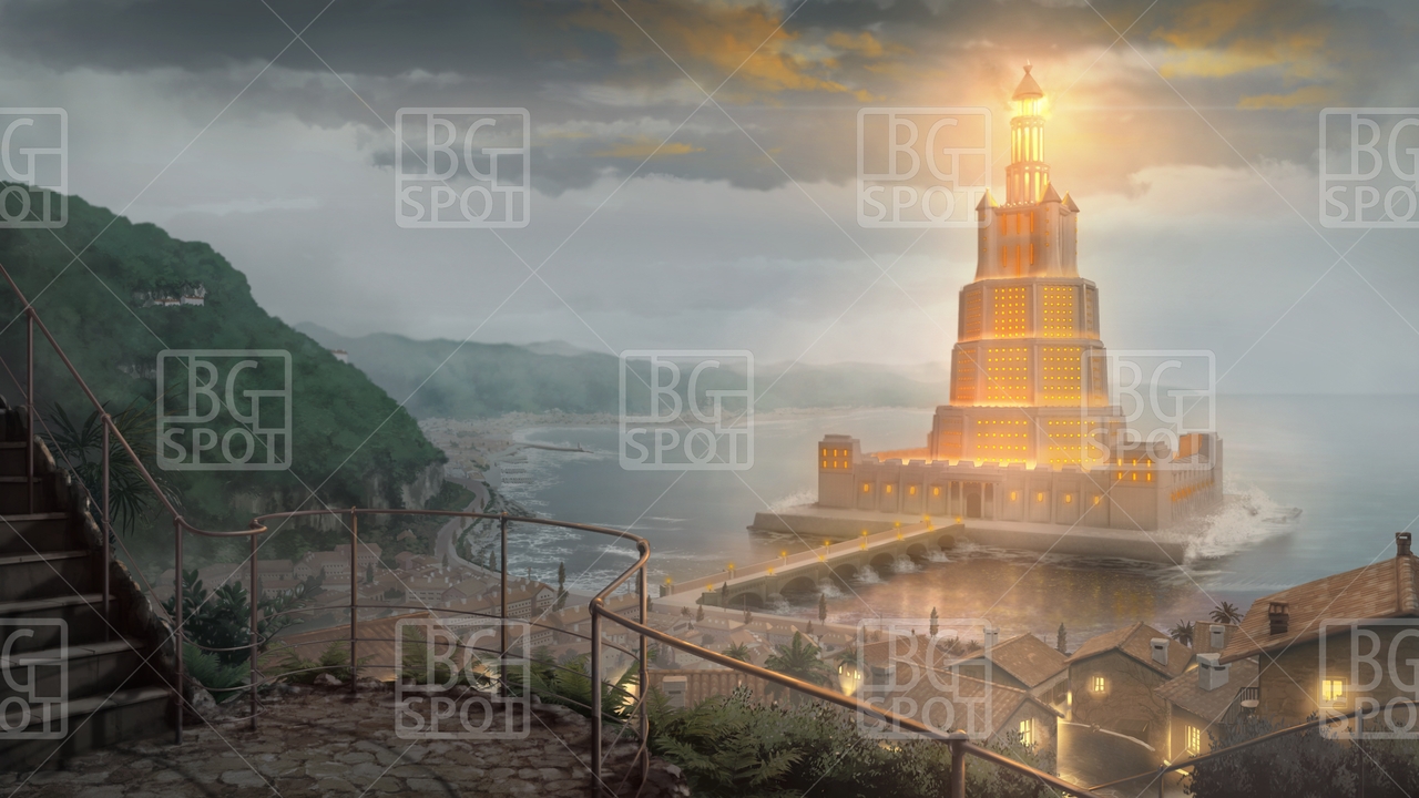 BG_水上の塔と海岸町_ver1.0