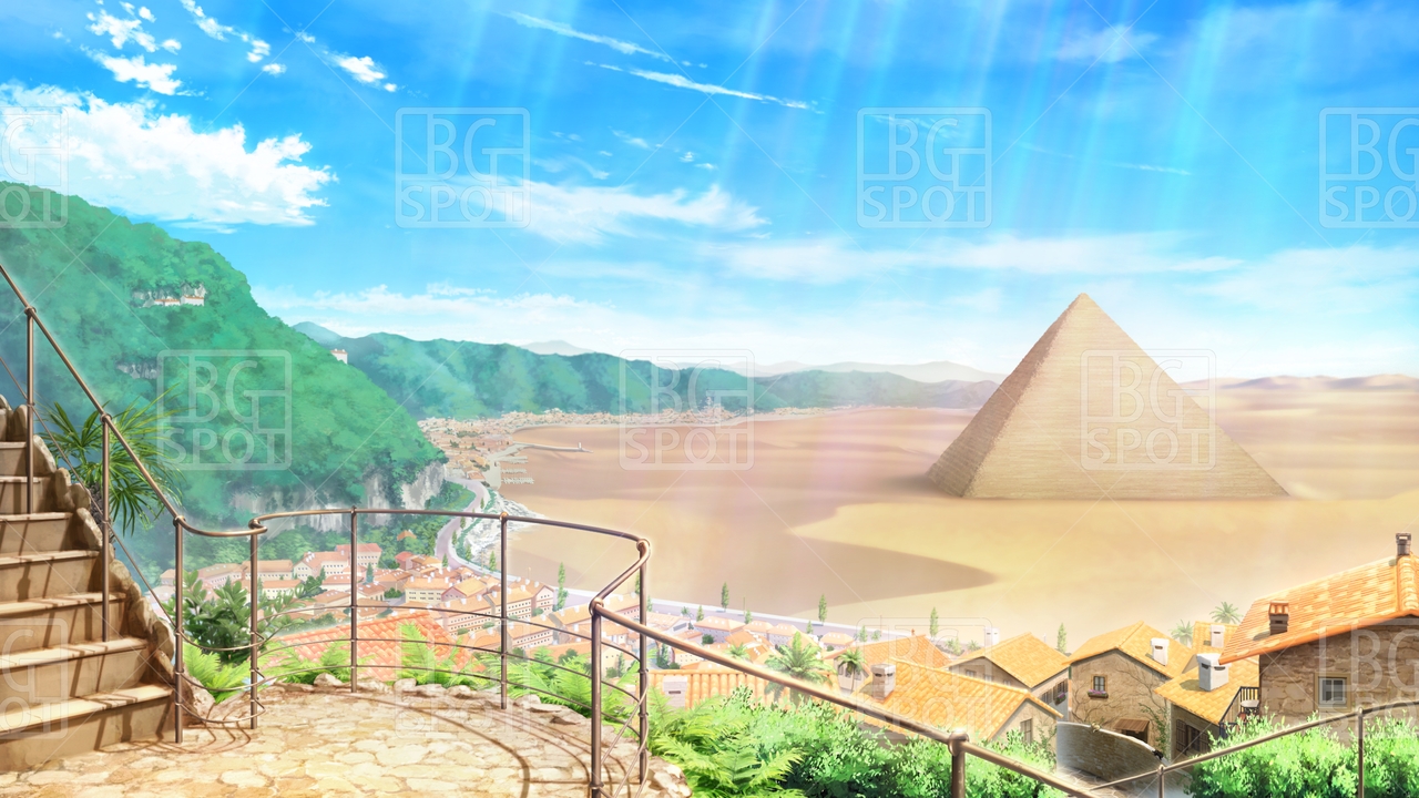 BG_水上の塔と海岸町_ver1.0