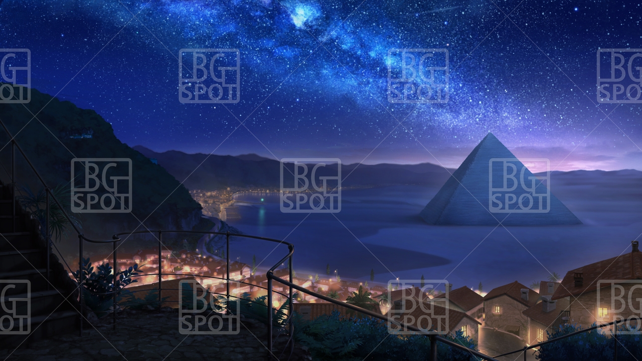 BG_水上の塔と海岸町_ver1.0