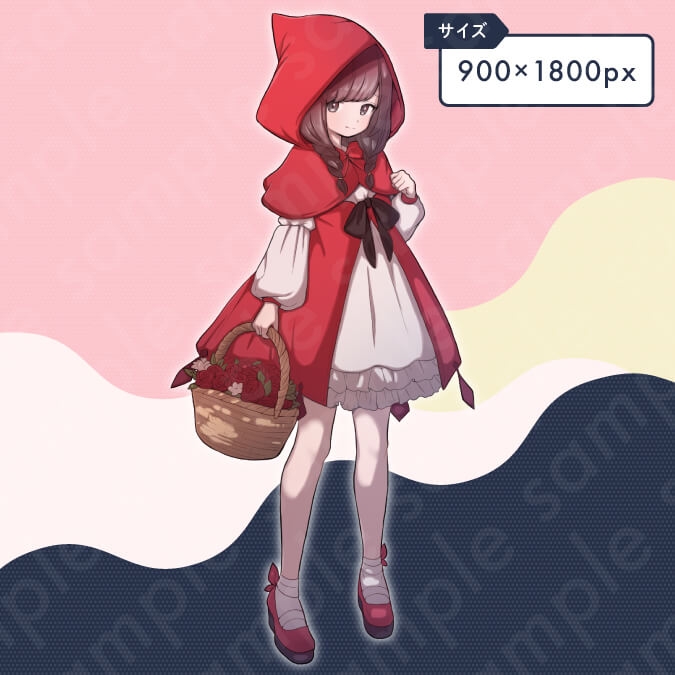 【立ち絵素材】バスケットを持った赤ずきんの女の子のイラスト・ファンタジー・女性・童話・全身表情10種+α