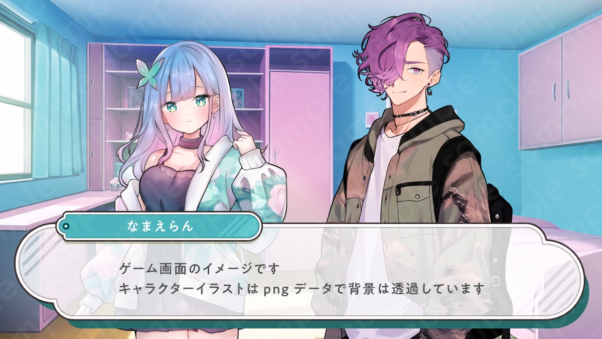 【立ち絵&R-18スチル素材】青髪女性のイラスト・大学生・全身表情16種+イベントCG26種【PSD付き】