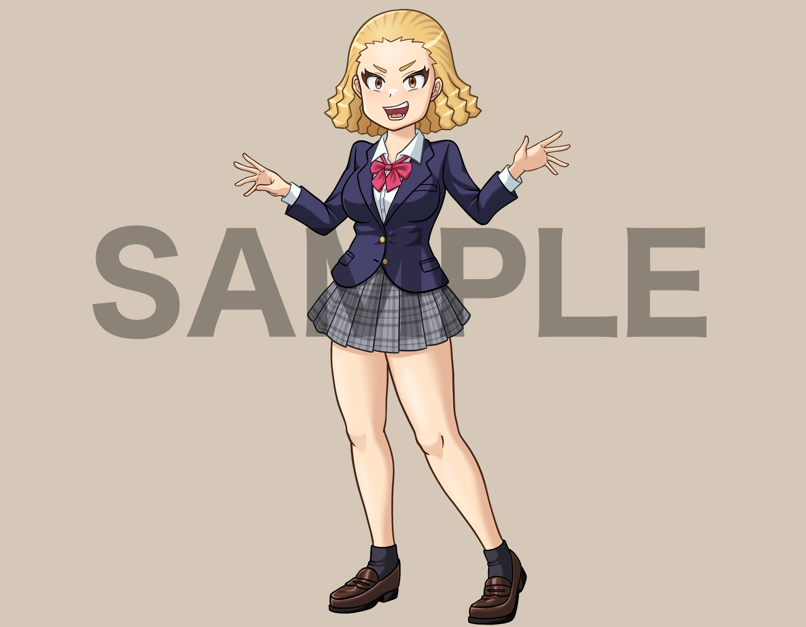 立ち絵素材、金髪オールバックの女子高生、C23