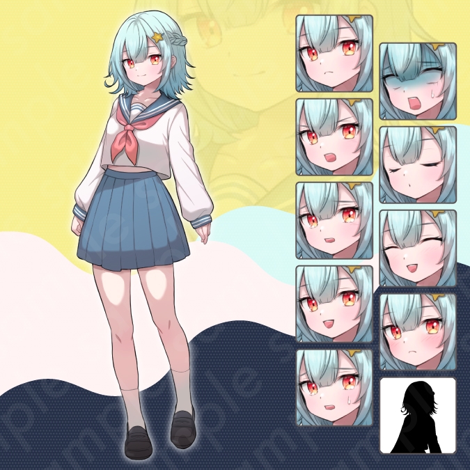 【立ち絵素材6人セット】セーラー服を着た女子中学生キャラクターイラスト・全身表情10種+α