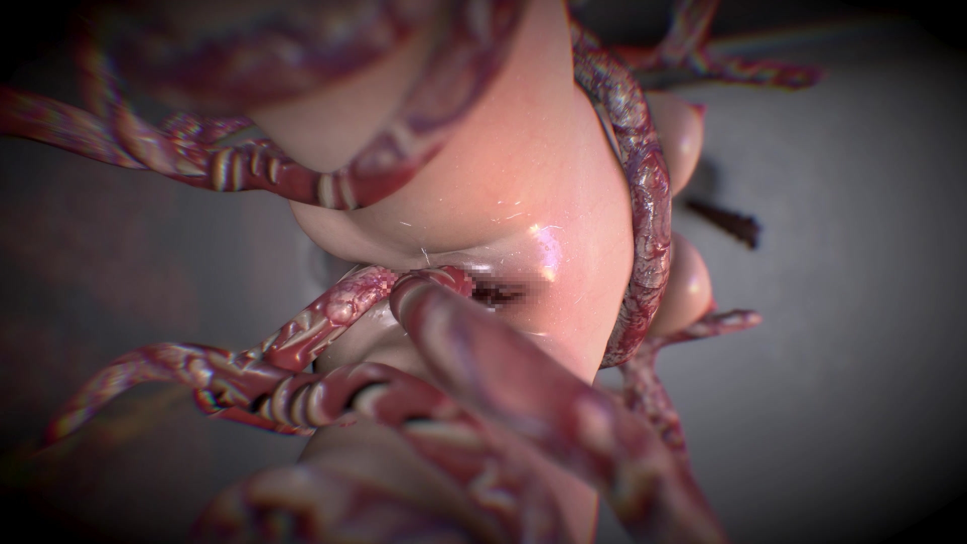 拘束されて触手に凌辱される美乳美女