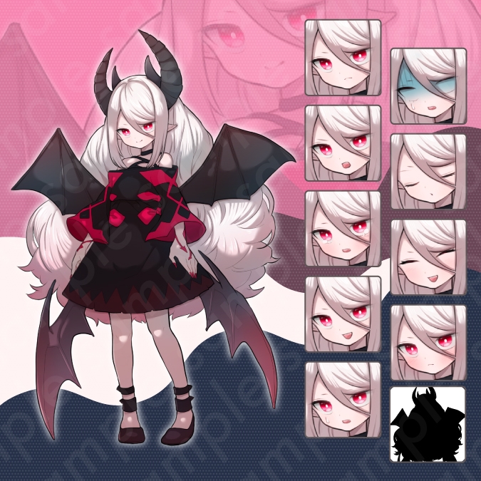 【立ち絵素材6人セット】ツノや羽が生えている魔族男女キャラクターイラスト・姫・王子・執事・案内人・ファンタジー・全身表情10種+α