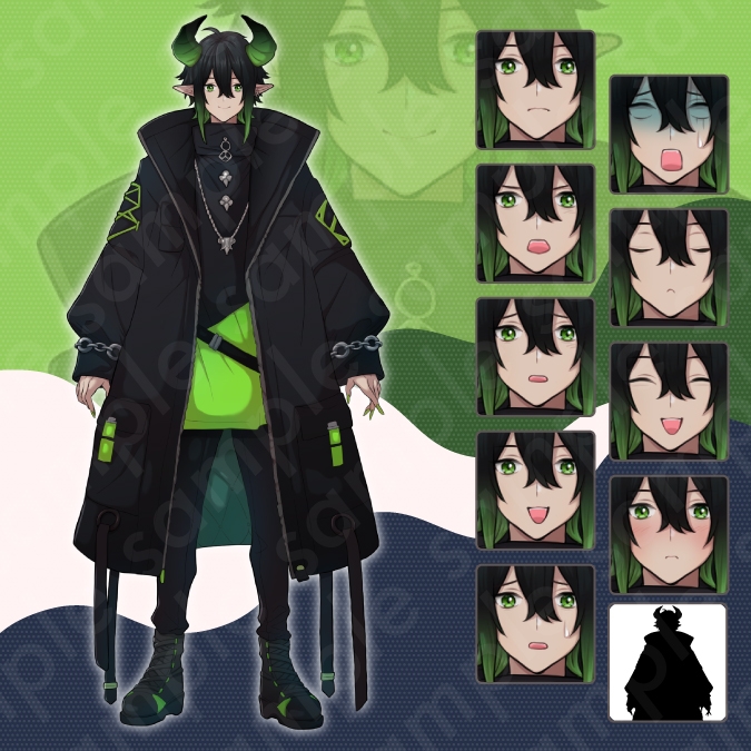 【立ち絵素材6人セット】ツノや羽が生えている魔族男女キャラクターイラスト・姫・王子・執事・案内人・ファンタジー・全身表情10種+α