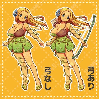 褐色金髪弓使い・単品版【表情9種+武器差分】(立ち絵素材)