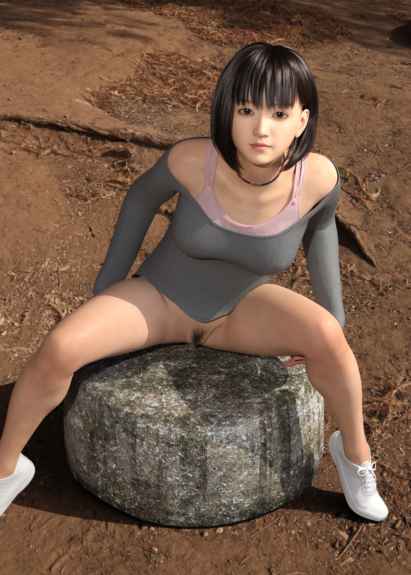 気のいいボブヘア女の露出