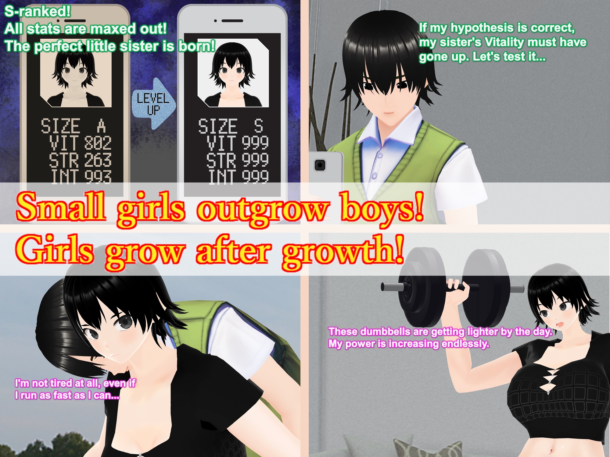 Outgrowing only girls, Overtake boys, Growth sound. Stat building game App Arc