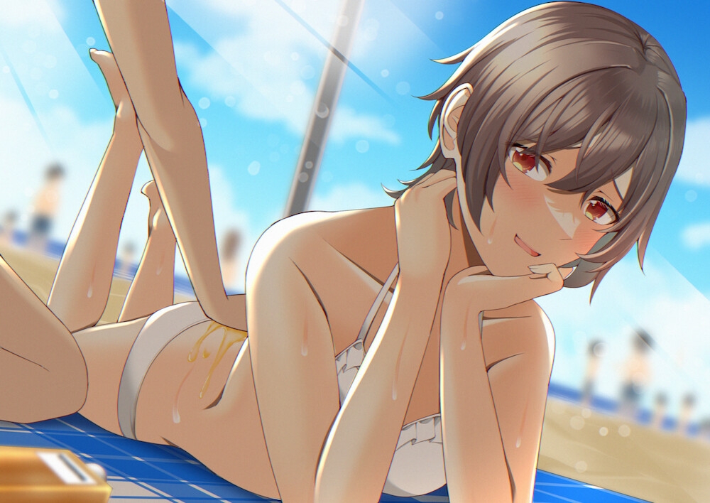 【おしっこ我慢】幼馴染の彼女が海で尿意を催して…