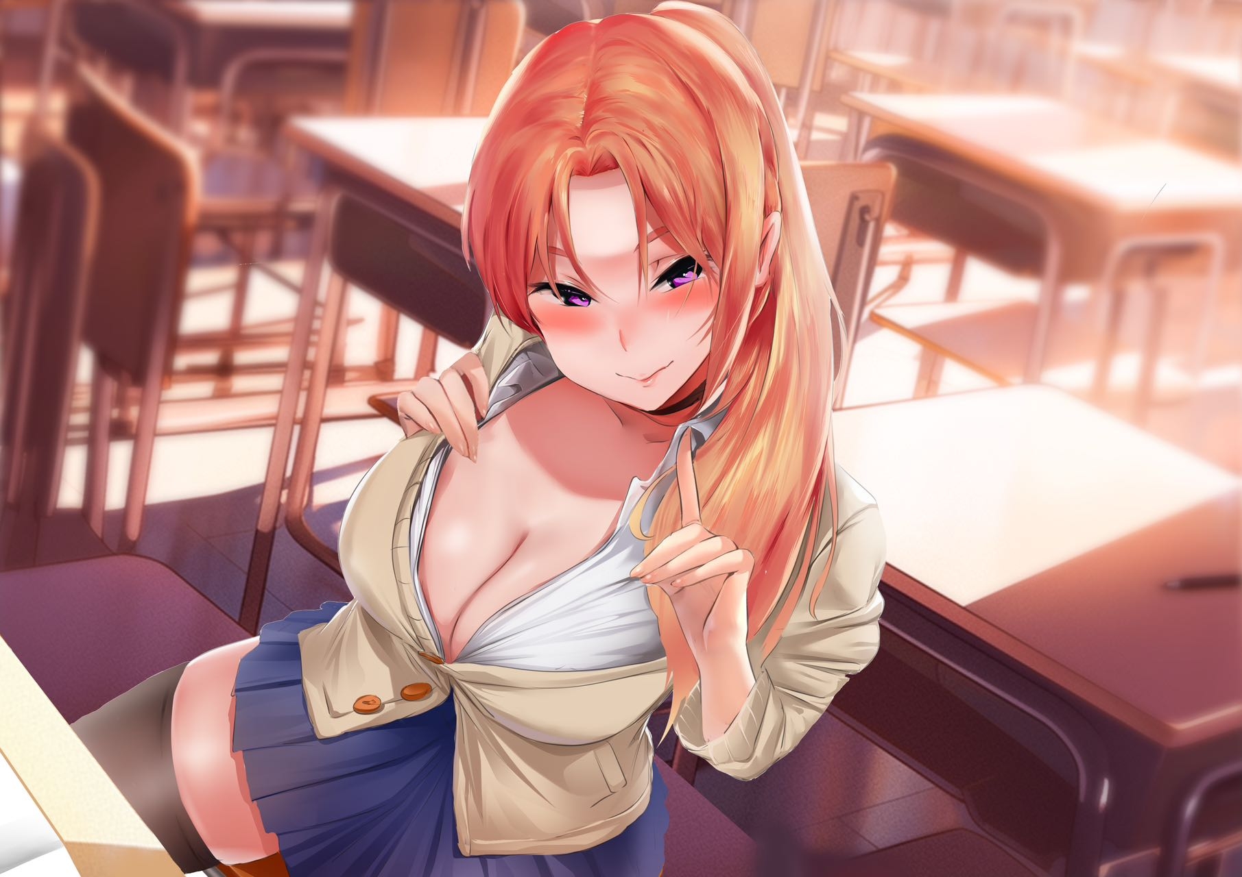 授業中、小悪魔彼女にオナニーされ、ドキドキが止まらない、食べられちゃう?!