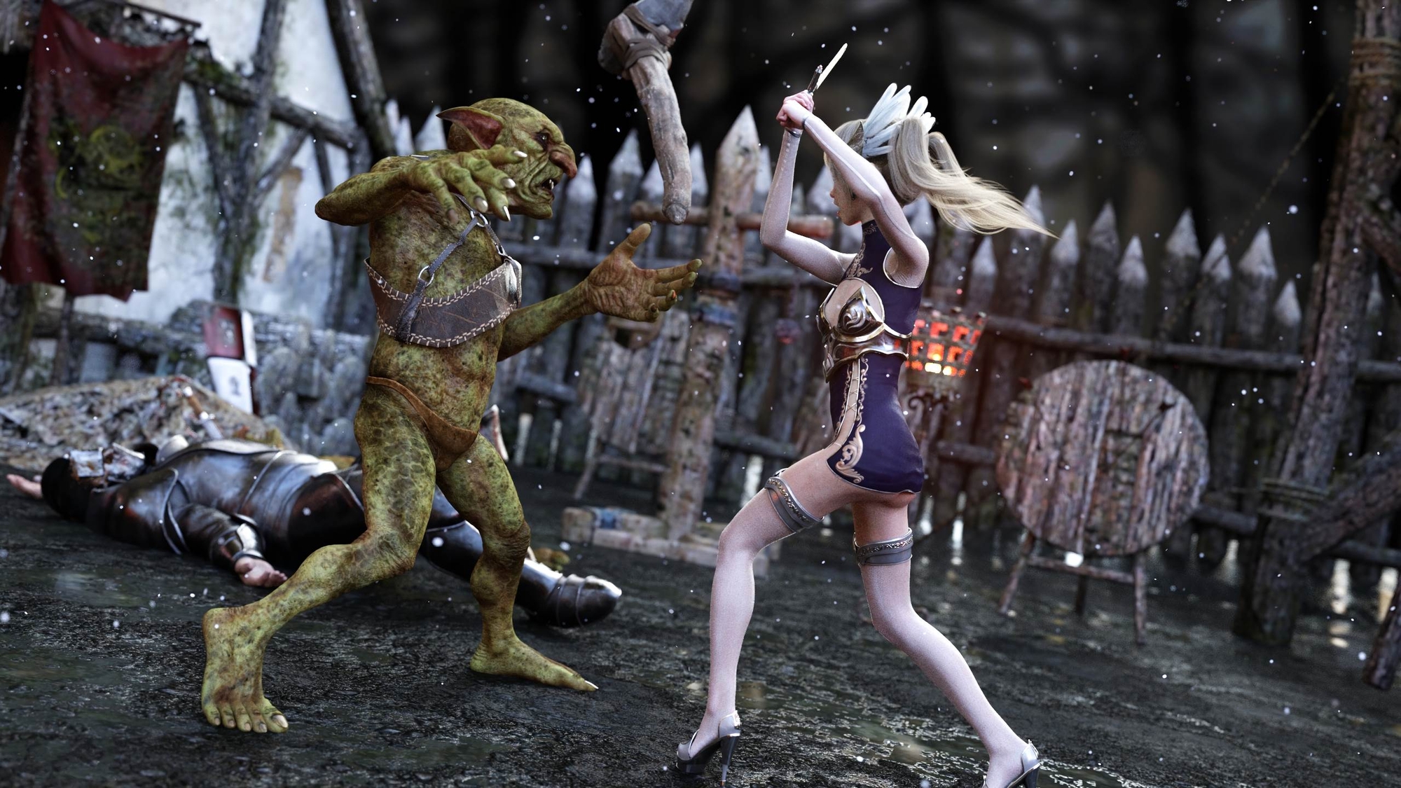 村を守る女騎士~敗戦後ゴブリンに....