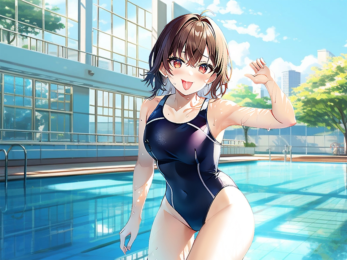 【プールサイドで乳首責め】大会で入賞できない俺に女子水泳部部長がイメージトレーニングしてあげる!思いっきり射精した俺は大会で優勝プールサイドで部長に生ハメ!