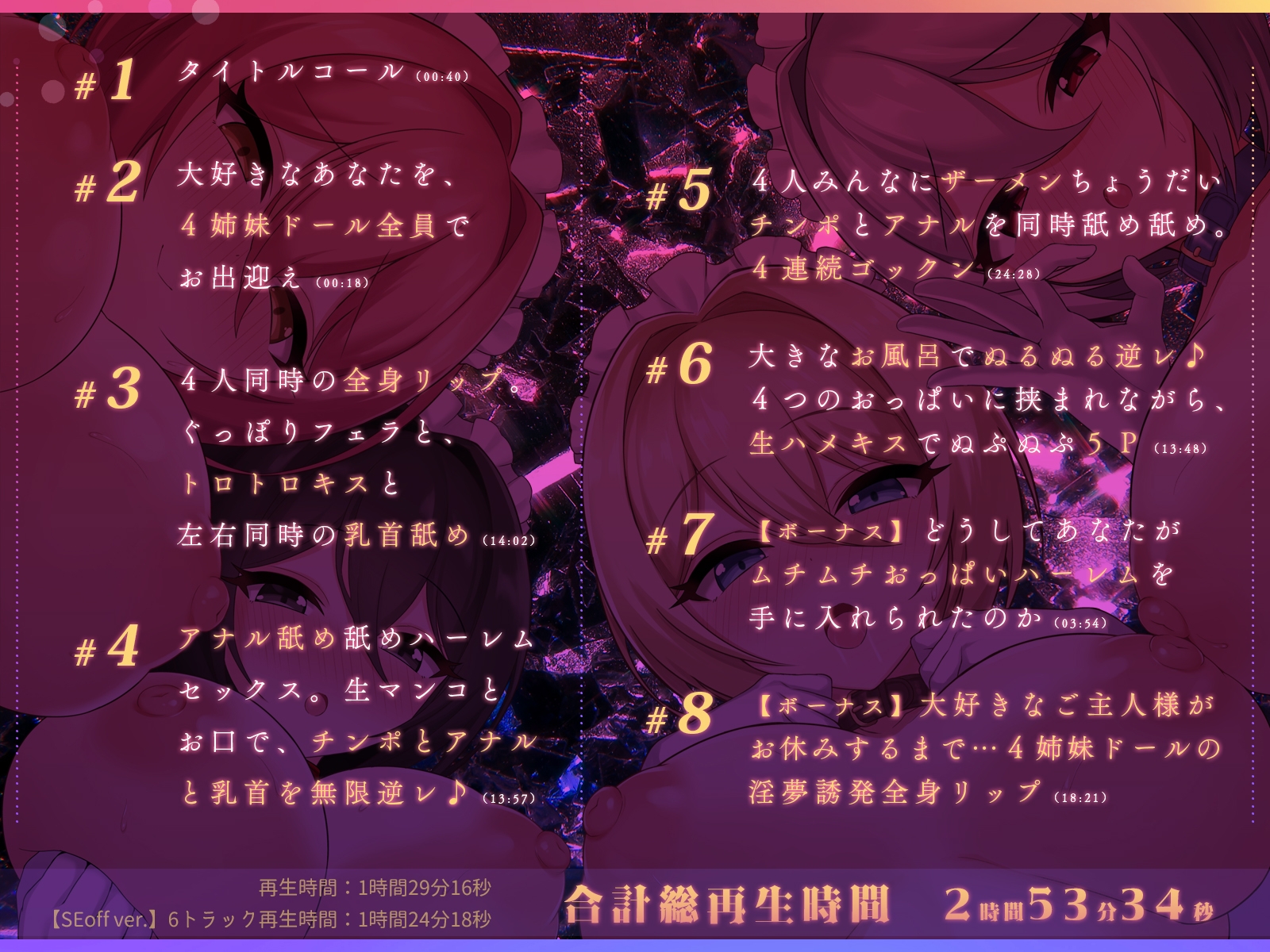 【全編ねっとり男性受け】ムチムチおっぱい4姉妹ドールのあまあま♪ ぬぽぬぽ♪ 無限逆レ♪【95%ハーレム乱交】