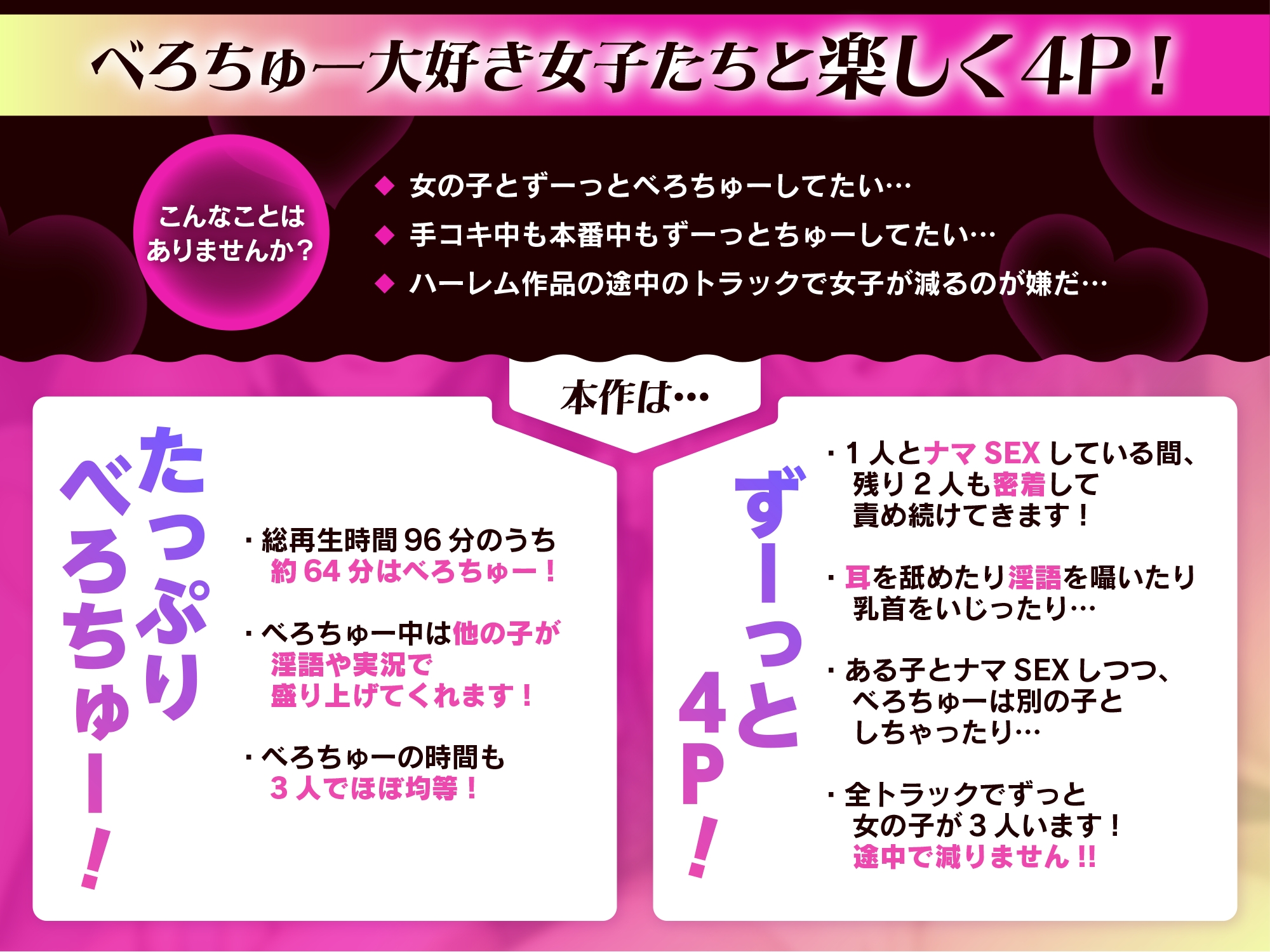 べろちゅー大好きJK3人と濃厚ドスケベ4P-逆ナンされてホテルに直行→好きな子を選んでべろちゅー4PナマハメSEX&ナマ中出し-【キス特化】