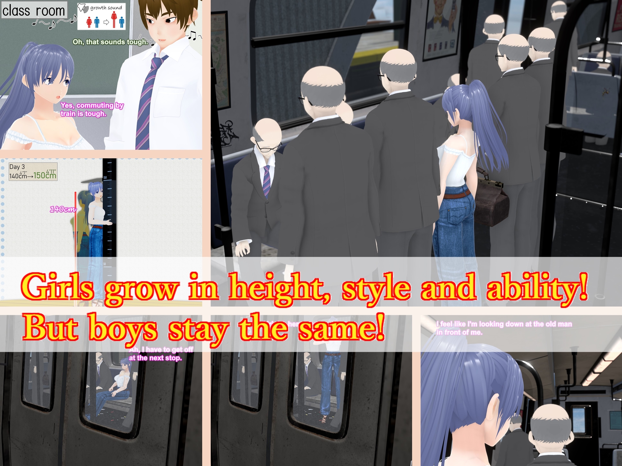 Outgrowing only girls, Overtake boys, Growth sound. Train Arc