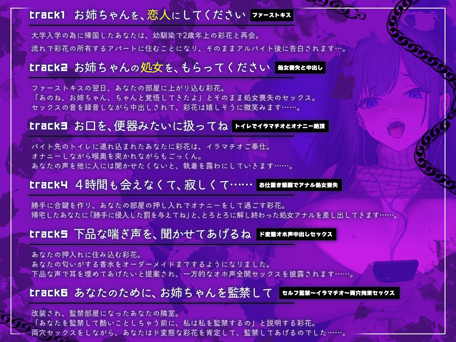 【発売開始から7日間は特典トラック付き!】あなたに執着するお姉ちゃんの、両穴ぐちゅぐちゅド変態セルフ監禁生活♡【KU100収録】