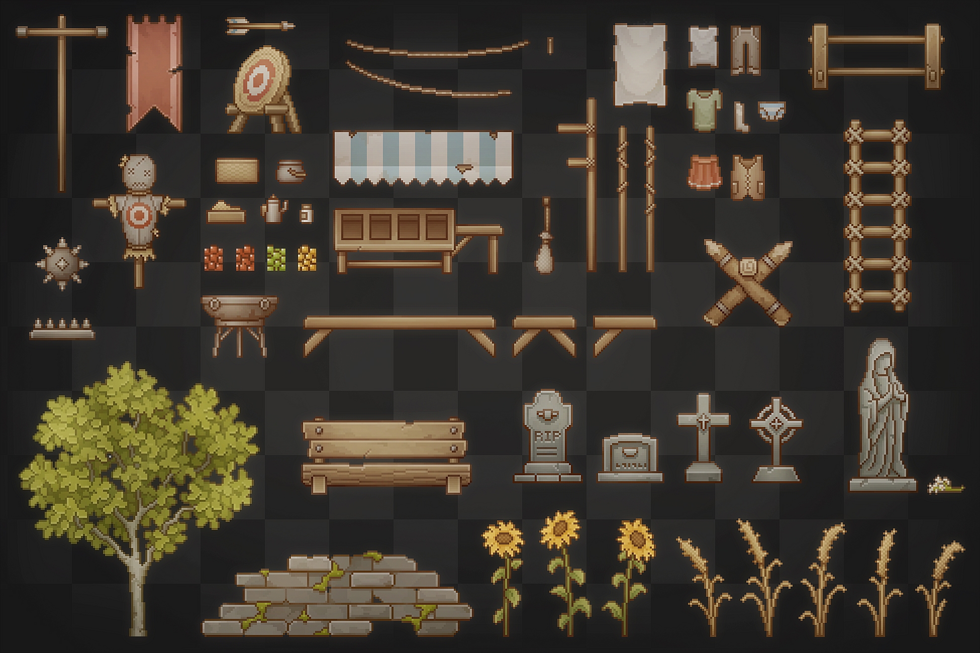 ドット絵の横スクロールアクション素材集~村の小物~