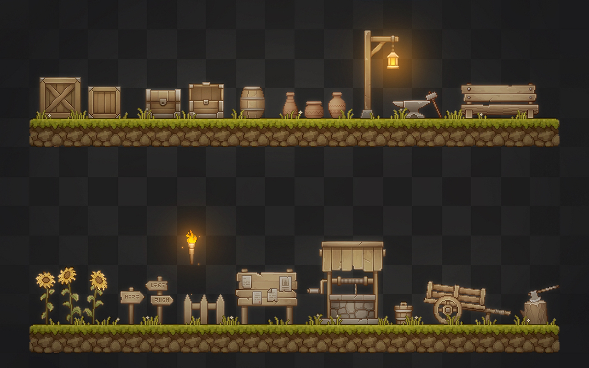 ドット絵の横スクロールアクション素材集~村の小物~