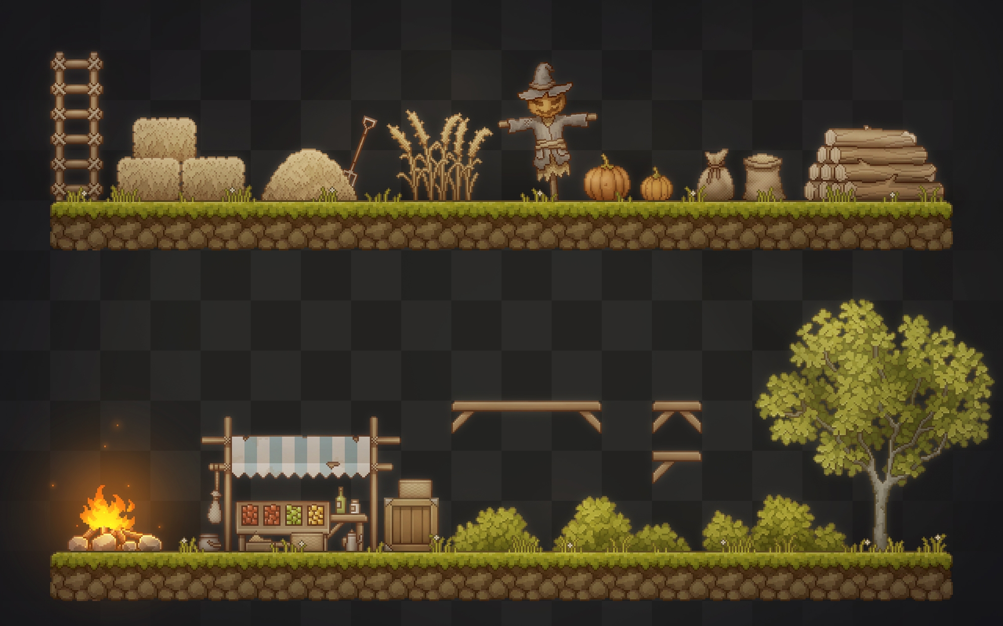 ドット絵の横スクロールアクション素材集~村の小物~