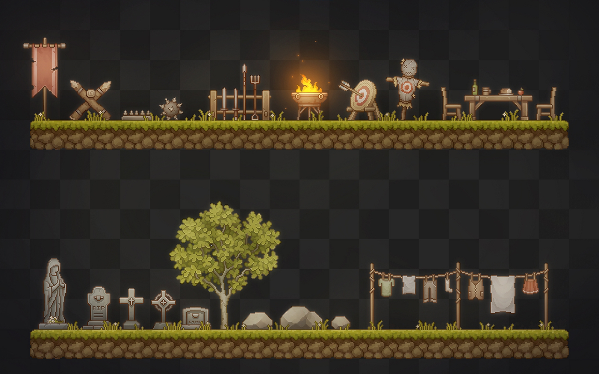 ドット絵の横スクロールアクション素材集~村の小物~