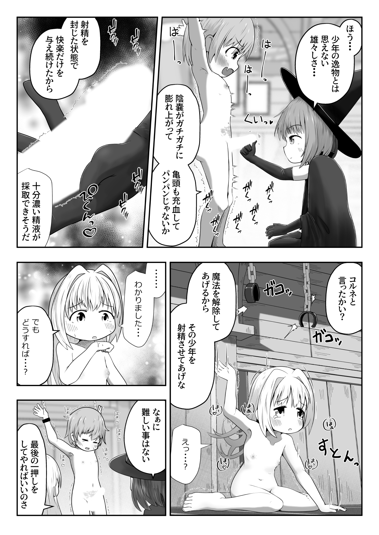 魔女に囚われた少年少女がひたすら絶頂させられて体液を搾り取られるお話