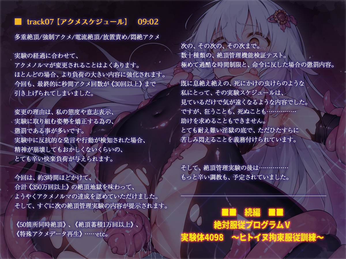 絶対服従プログラムIV 実験体4098 ~淫獄アクメ管理調教~
