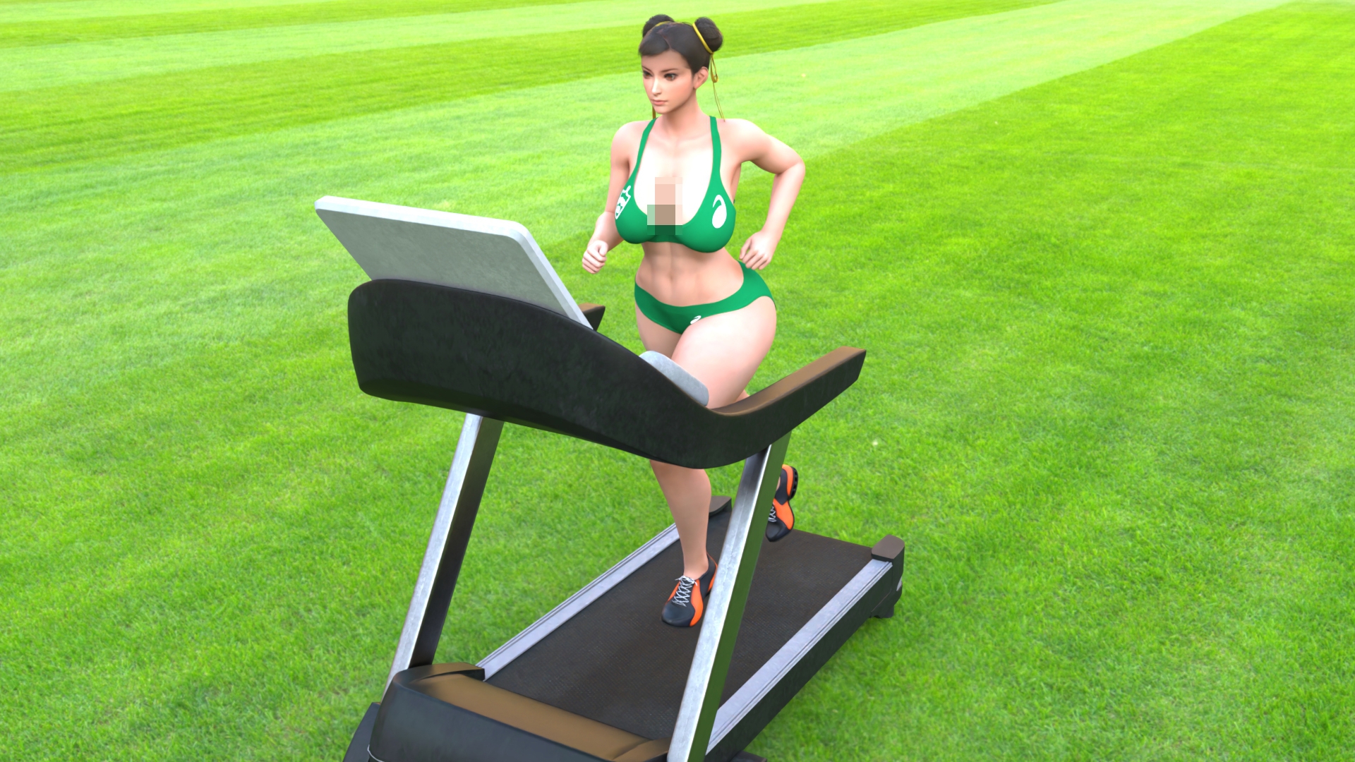 元祖中華女性格闘家「チュン○ー(春○)」の陸上競技ユニフォームランニング乳揺れ