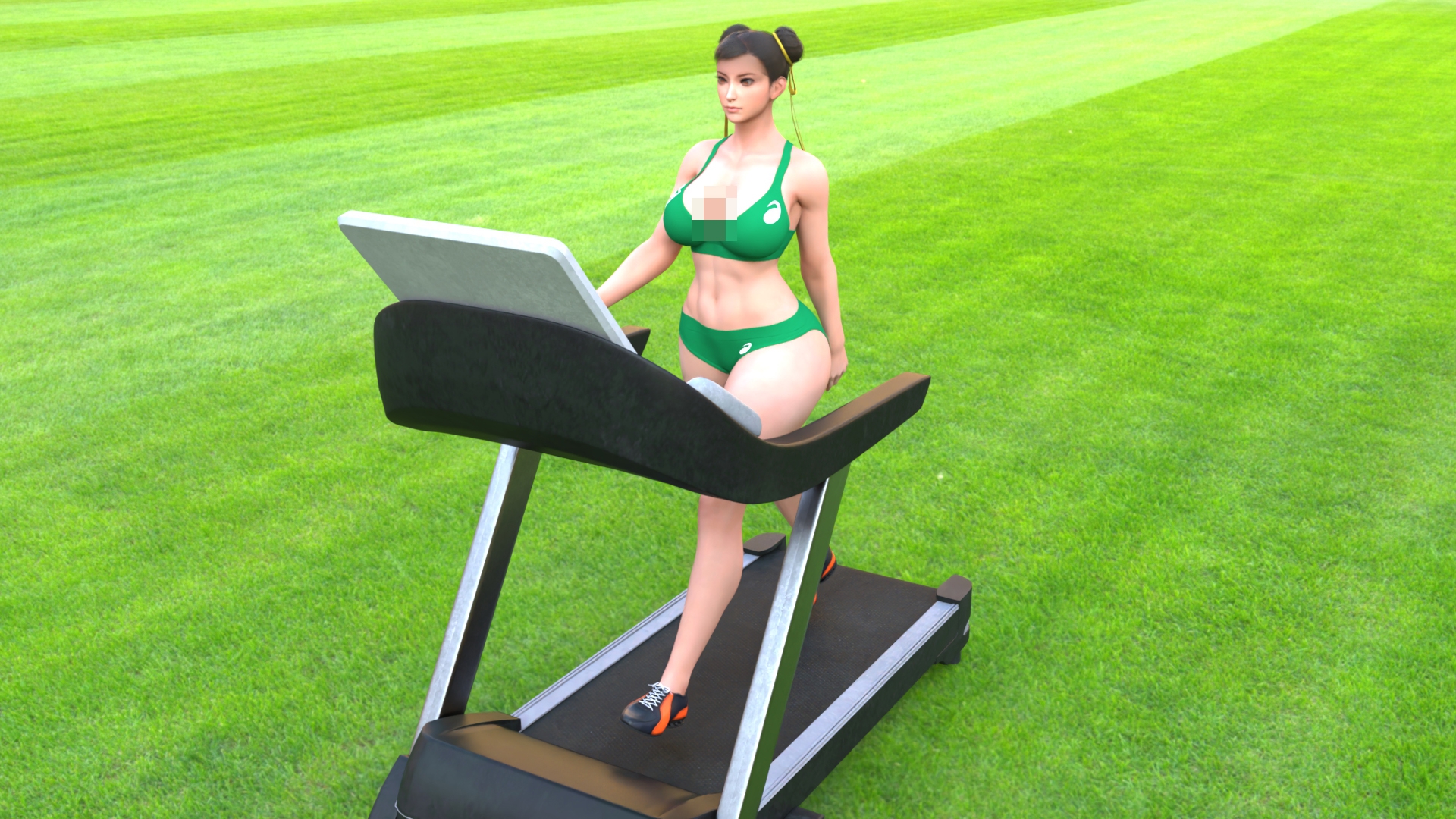 元祖中華女性格闘家「チュン○ー(春○)」の陸上競技ユニフォームウォーキング乳揺れ