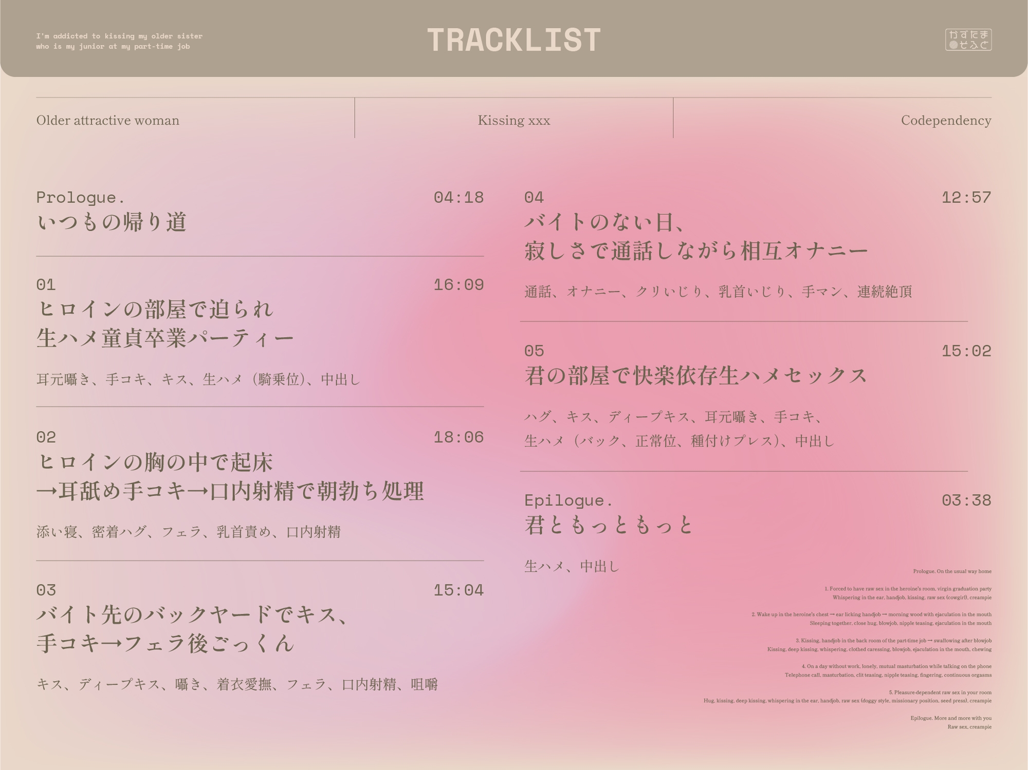 【歳の差キスプレイ/28日間限定イラスト差分】年上だけど後輩なバイト先のお姉さんとキス重ね密着キスハメ依存する【KU100】