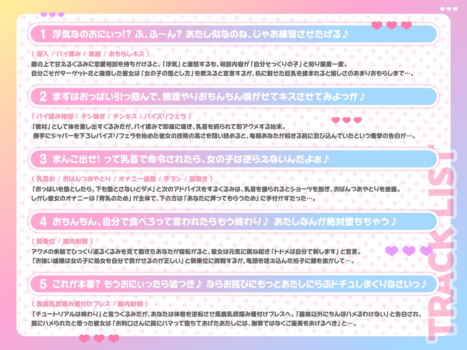 おにぃに教えてあげるね、女の子の堕とし方♪～馬鹿乳でお利口さんな義妹による、ターゲットモロバレ雌堕ち実践トレーニング♪～(KU100マイク収録作品)
